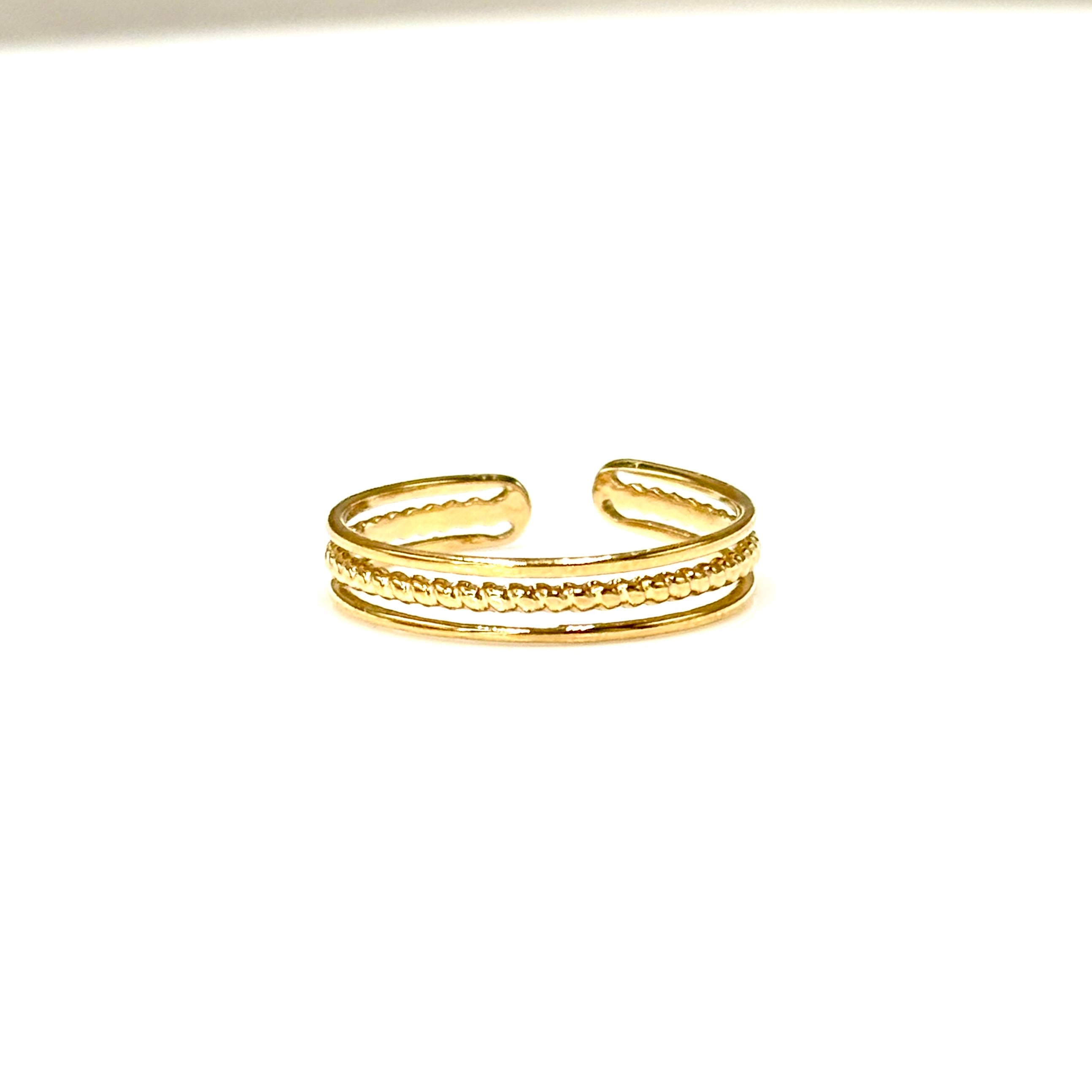 Bague fine en acier inoxydable doré  femme ouverte réglables 3 rangs