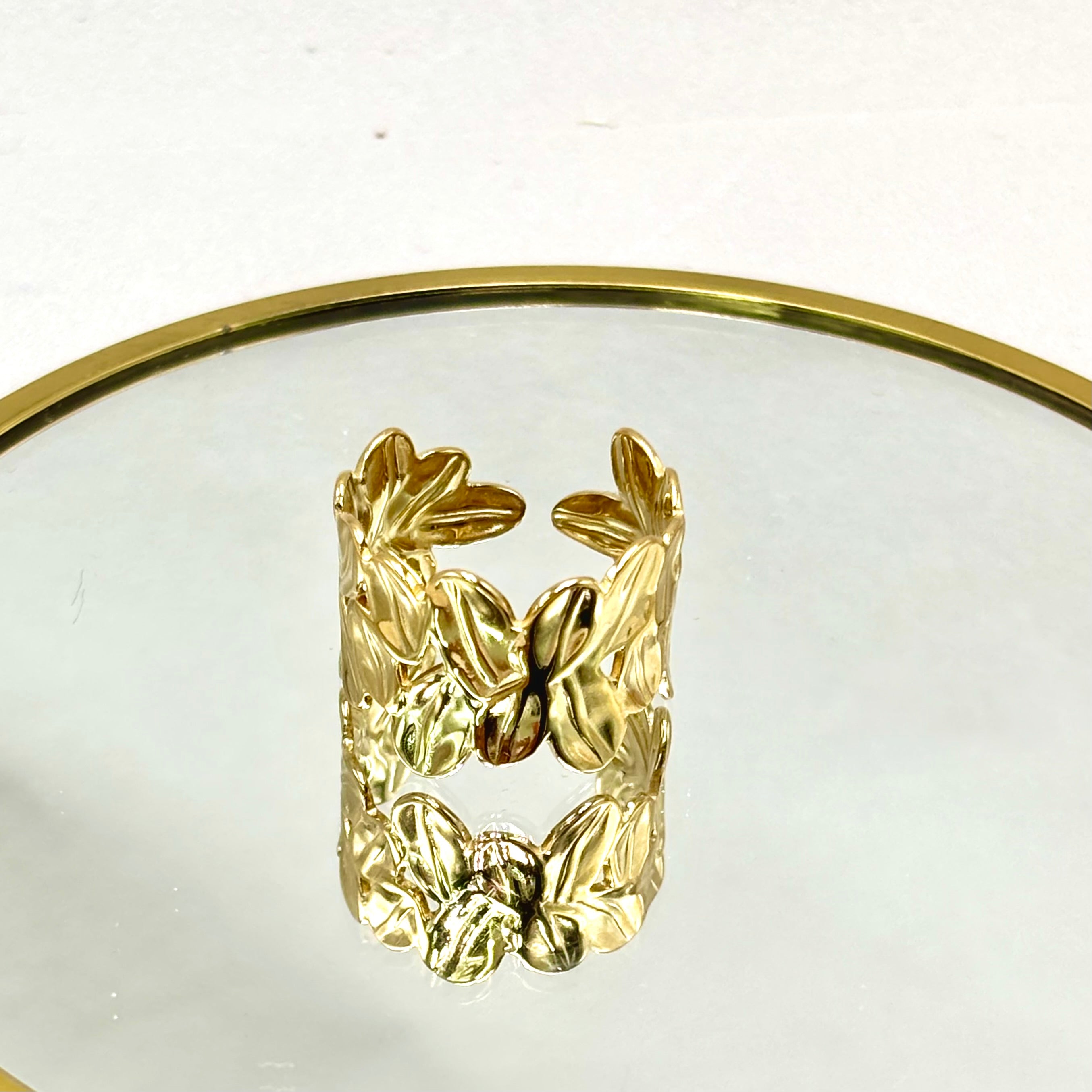 Bague acier inoxydable doré femme fleur ajustable ouverte Djanet Bijoux