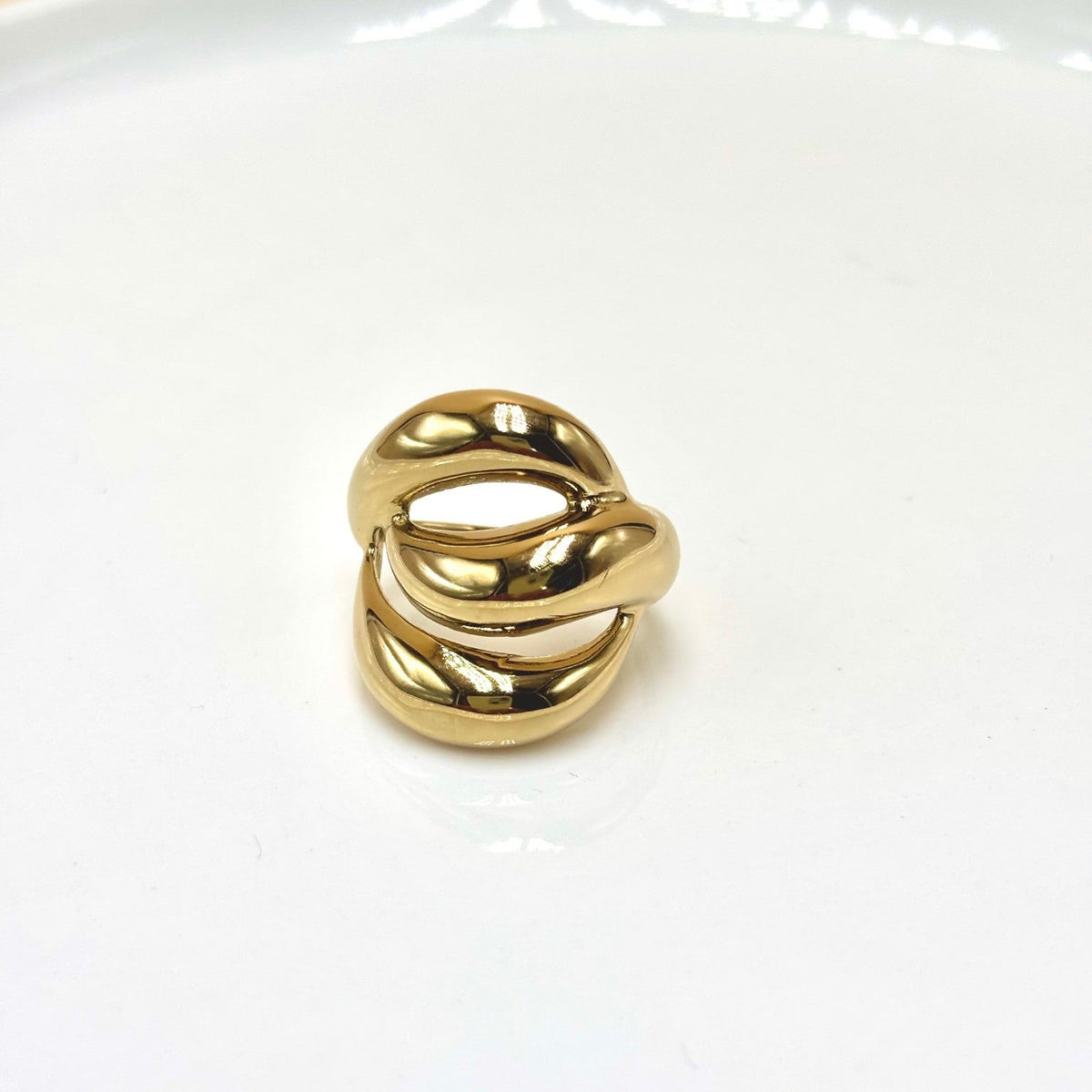 Bague doré femme 3 vagues épaisses ajourées en acier inoxydable 