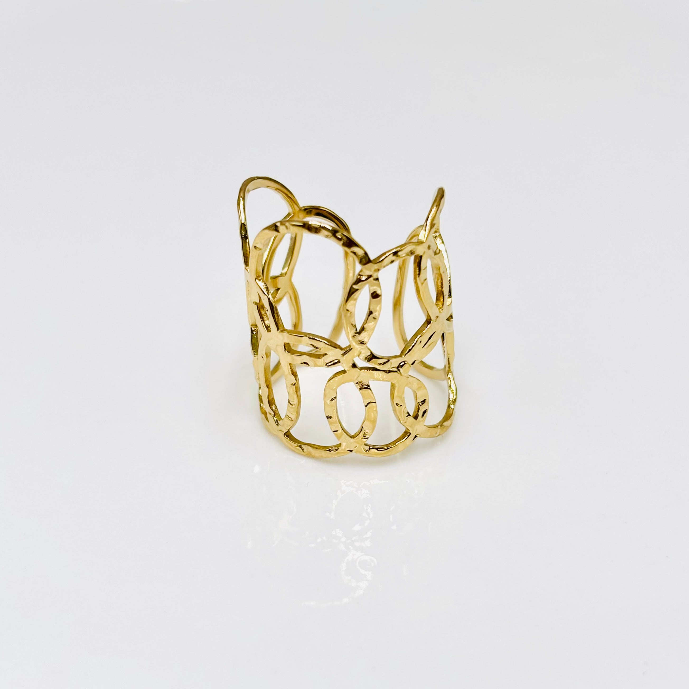 Bagues cercles ajourés en acier inoxydable doré 