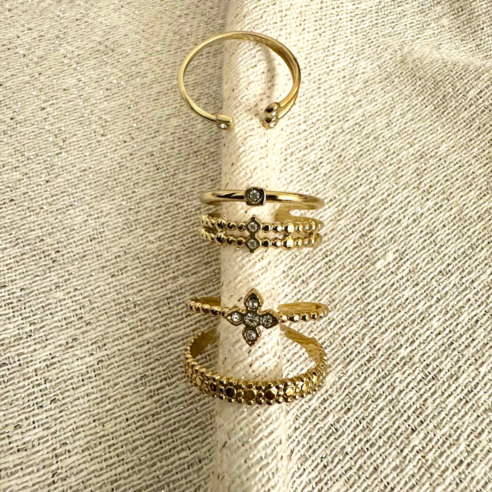 3 Bagues multirang acier inoxydable doré oxyde de zirconium mya bague acier inoxydable doré cristaux double rang et bague alix