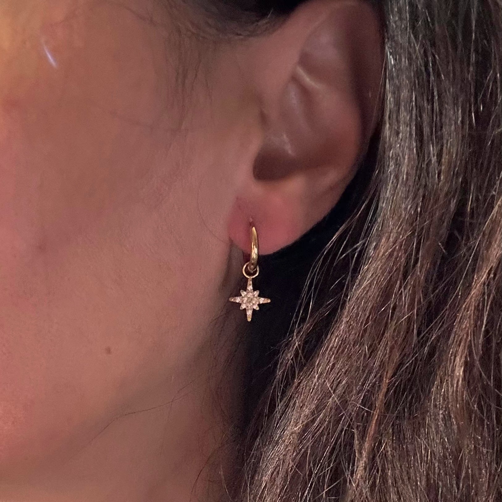 Boucles d'oreilles anneaux pendantes Etoile polaire sertie d'oxydes de zirconium