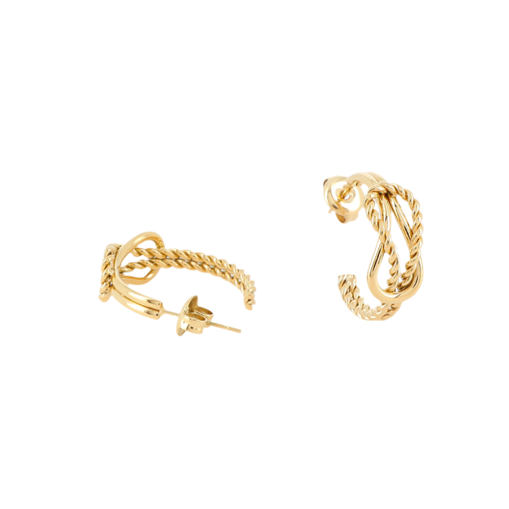 Boucles d'Oreilles creoles Acier dore boucles lisses et torsadees entrelacees