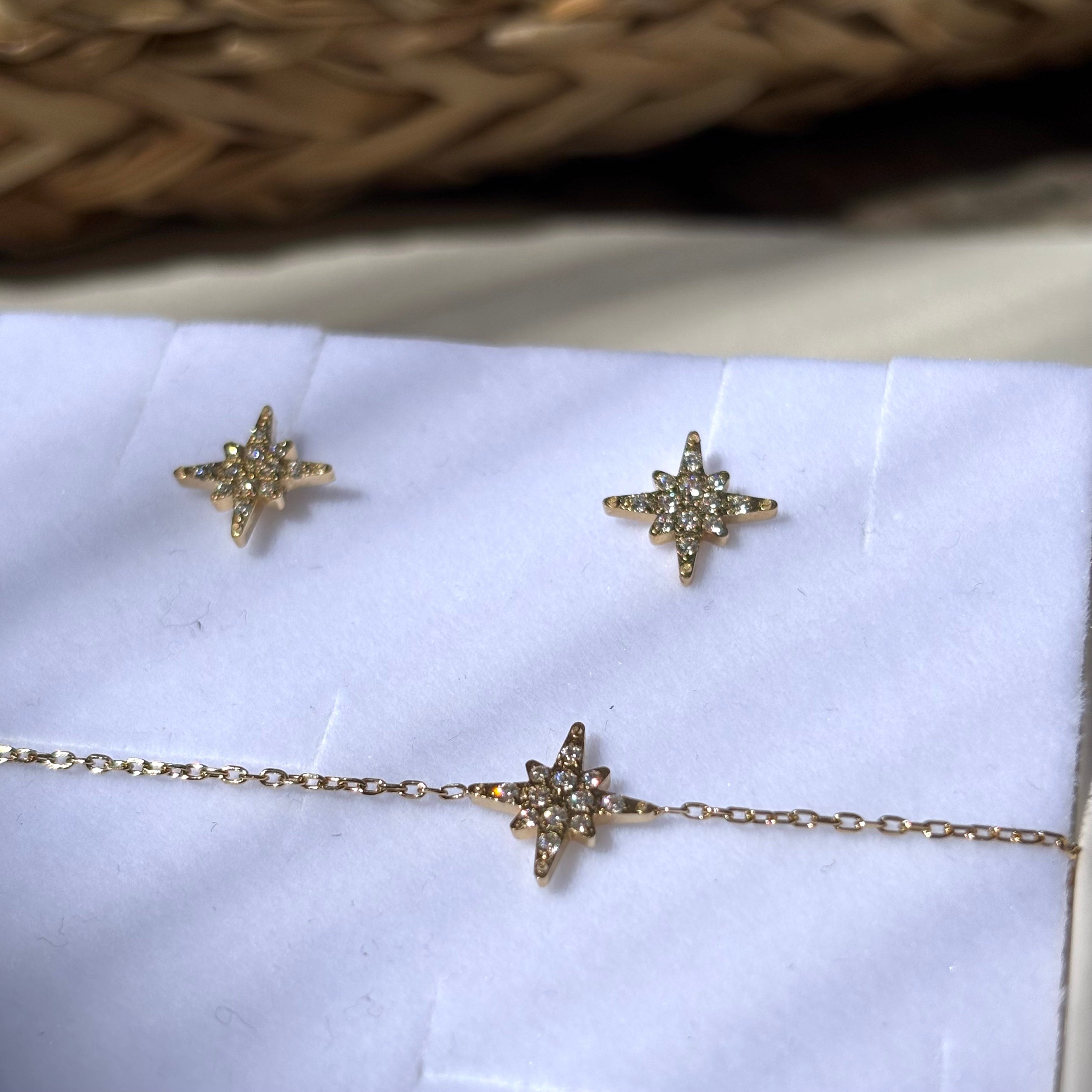 Boucles d’Oreilles Puces Etoile Polaire Doré à l'or fin et Zirconium Sally