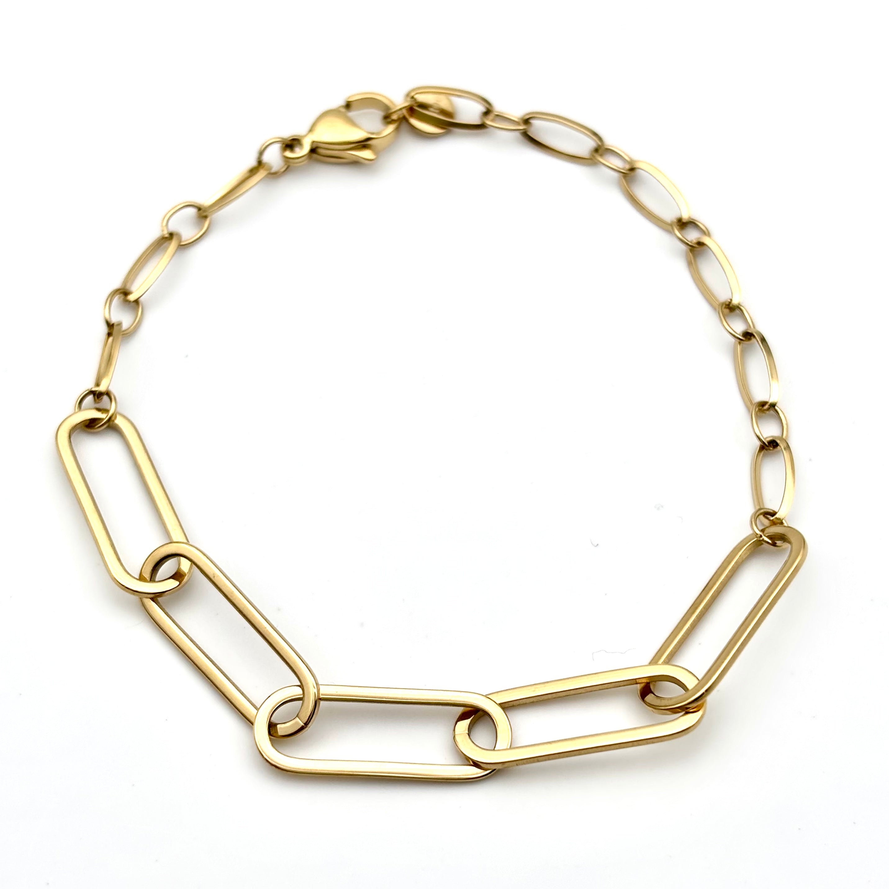 Bracelet chaine 5 maillons trombone en acier inoxydable doré à l'or fin Leonie