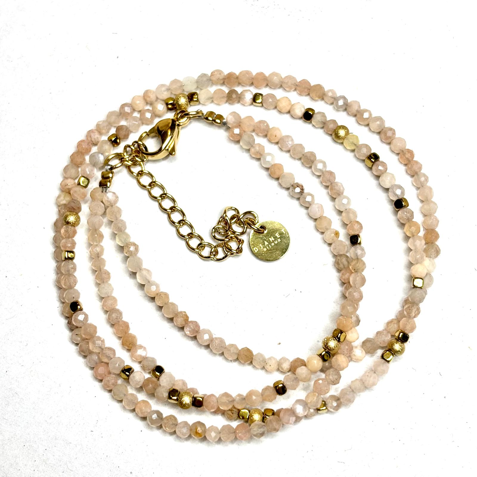 Bracelet multirang pierre de soleil en acier inoxydable 316L doré à l'or fin 