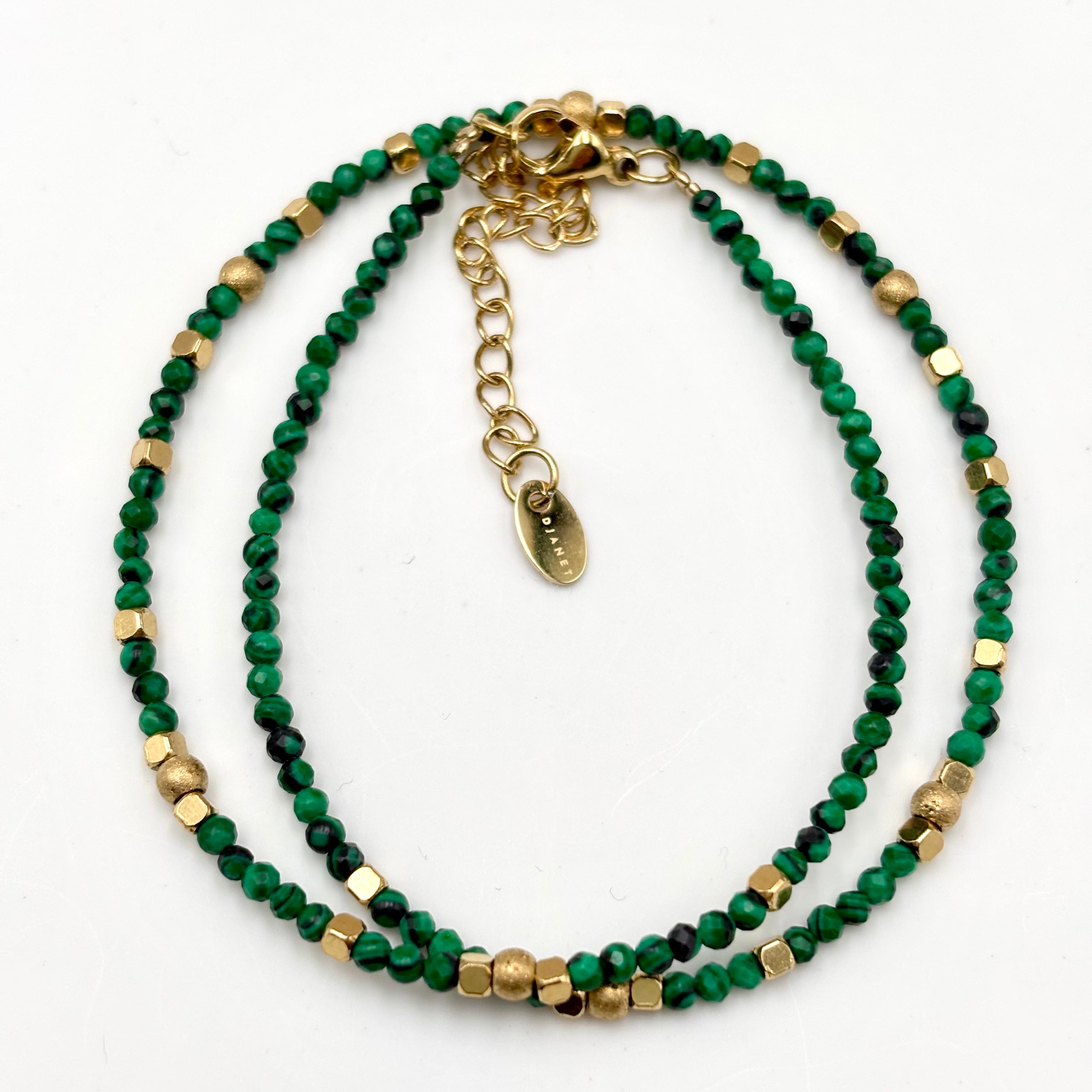  Bracelet malachite hématites et acier inoxydable doré Deira 