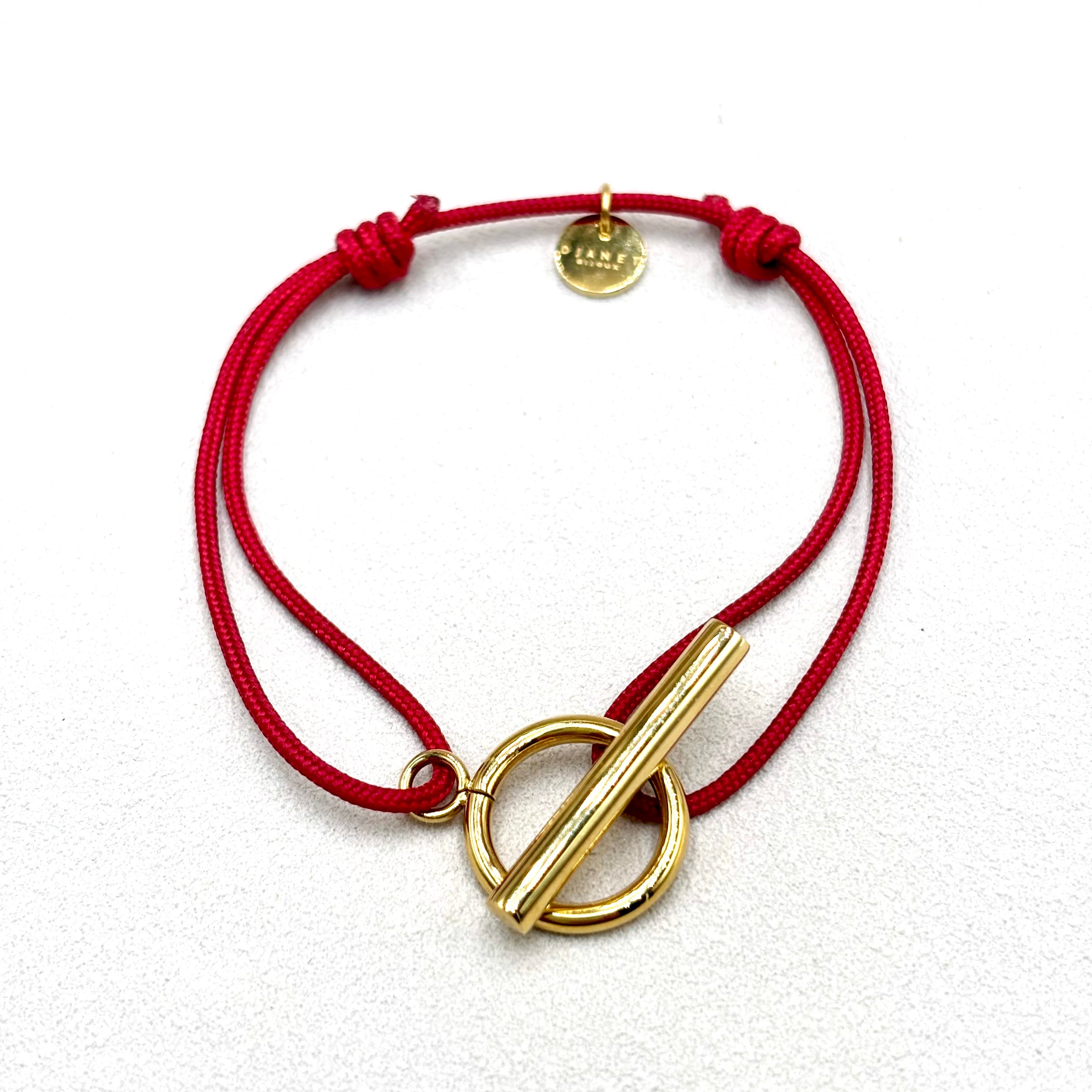 Bracelet cordon Fermoir T en acier inoxydable doré à l'or fin 14K