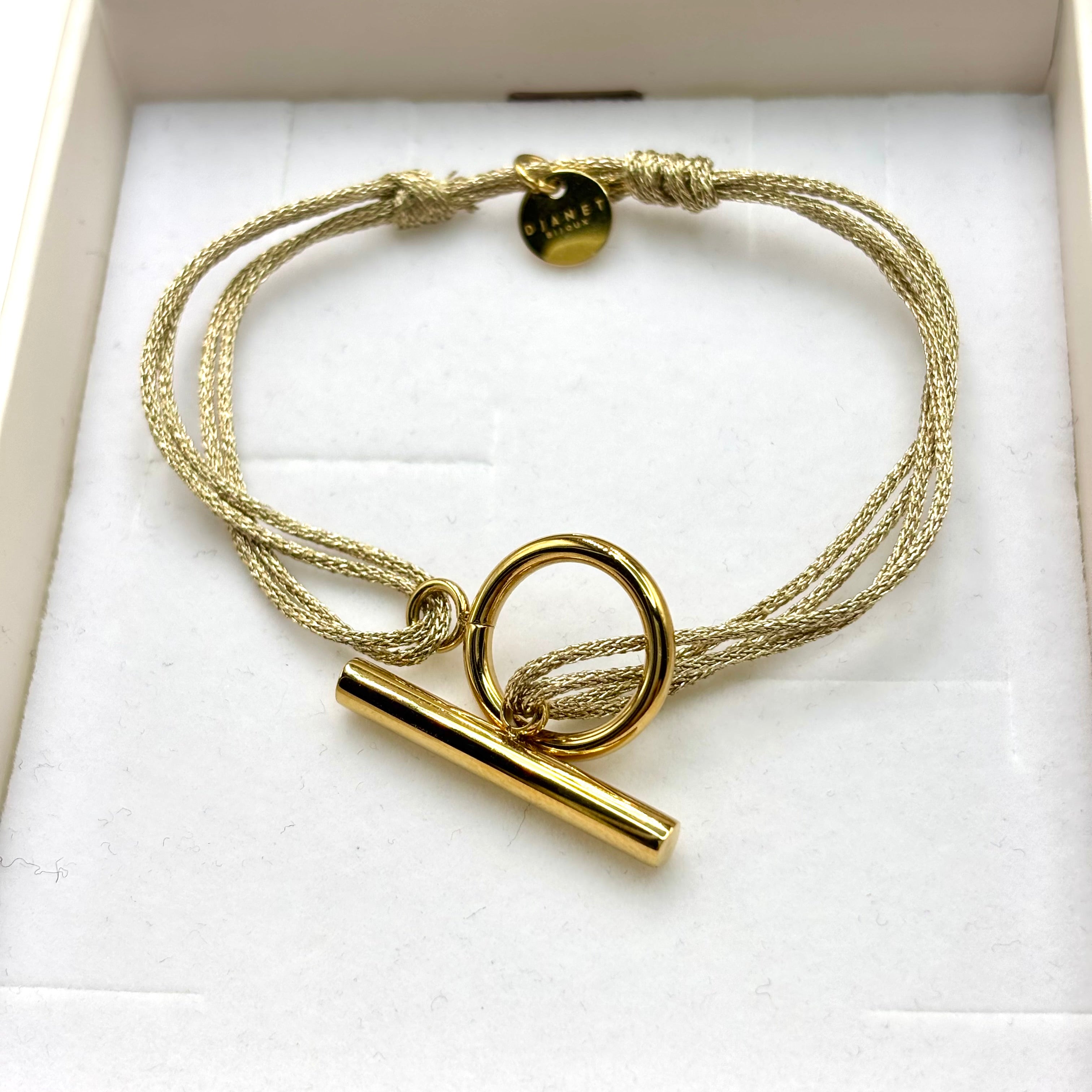 Bracelet cordon double doré brillant fermoir T Toggle en acier inoxydable doré 