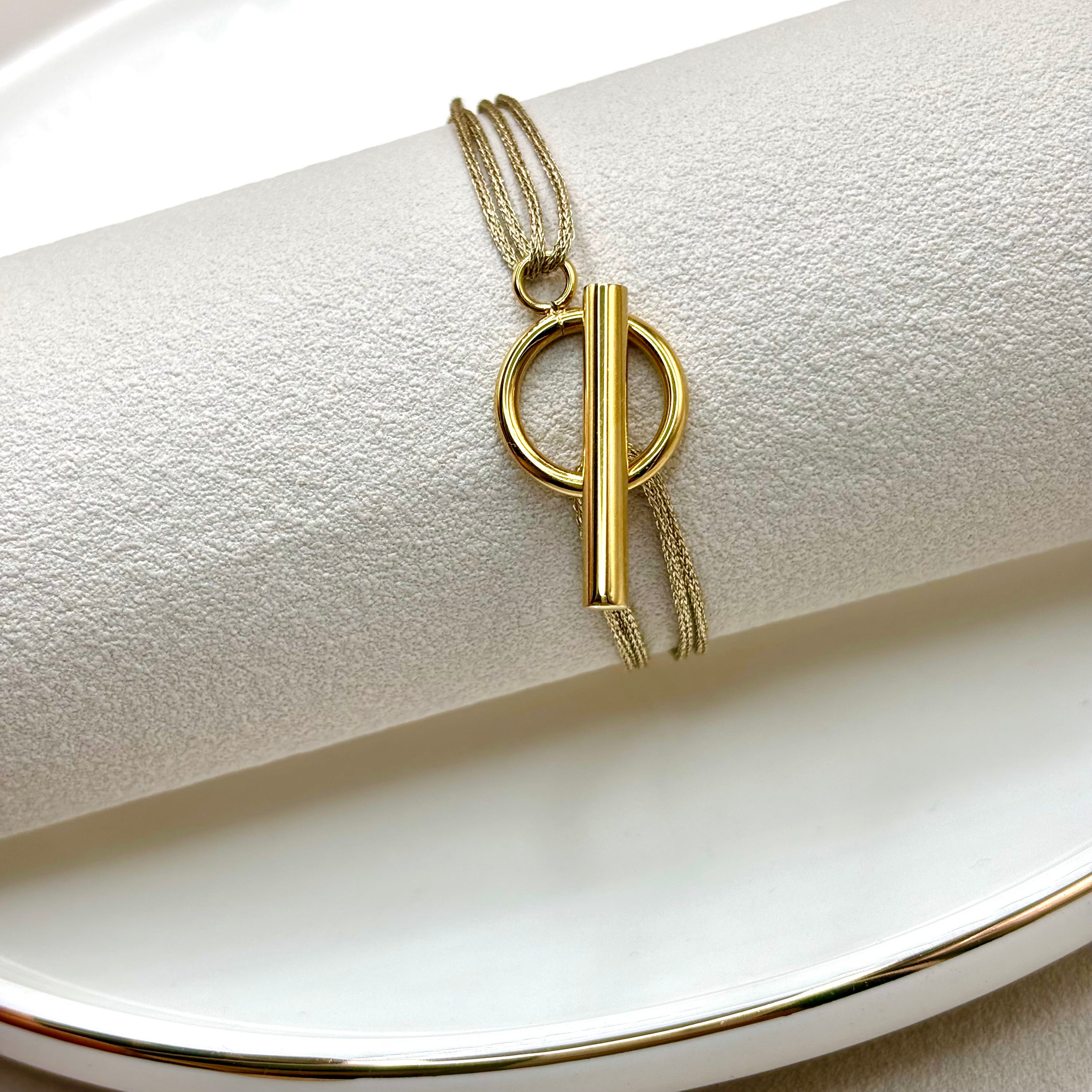 Bracelet cordon double doré scintillant fermoir T Toggle en acier inoxydable doré 