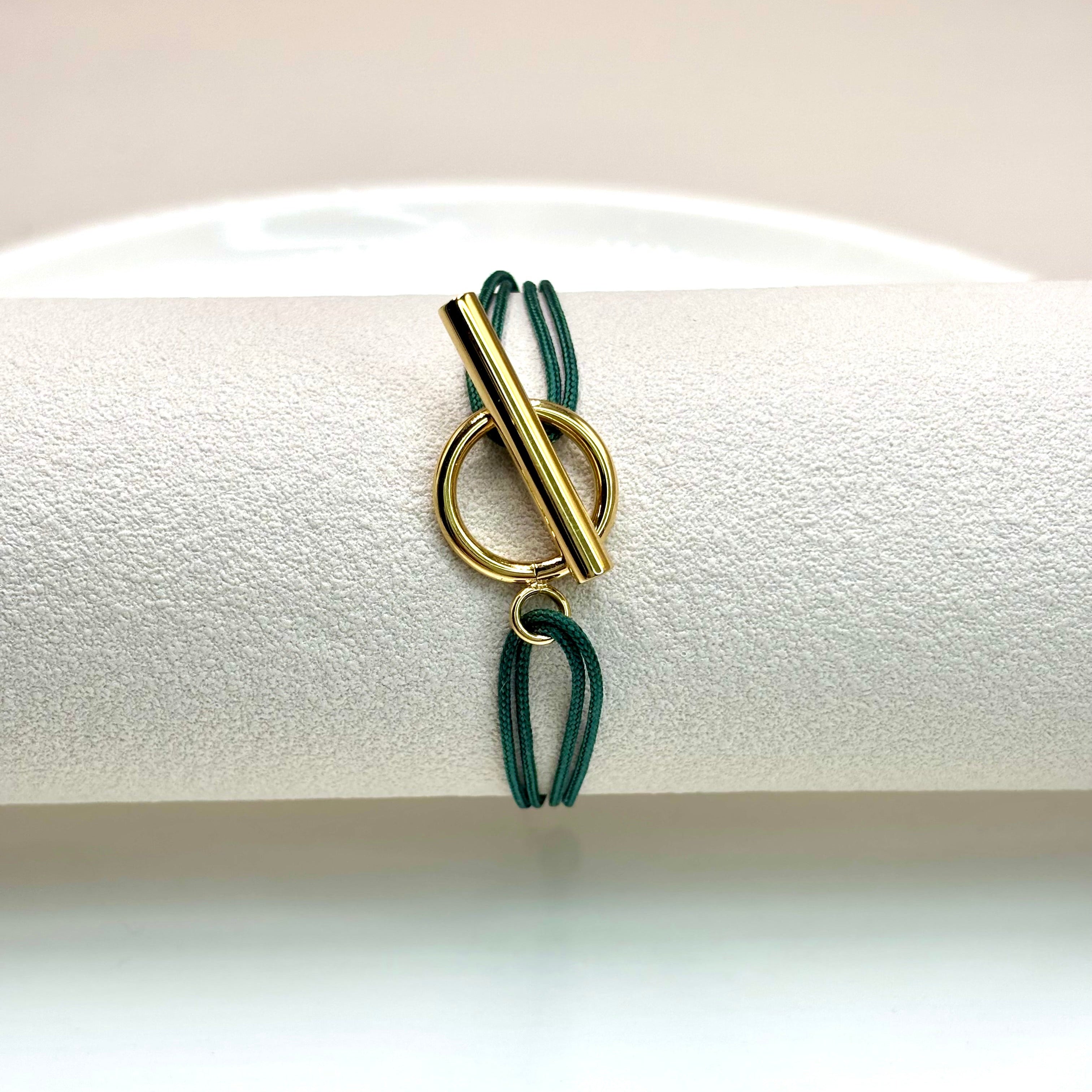 Bracelet cordon double et fermoir T en acier inoxydable 316L dore 14K