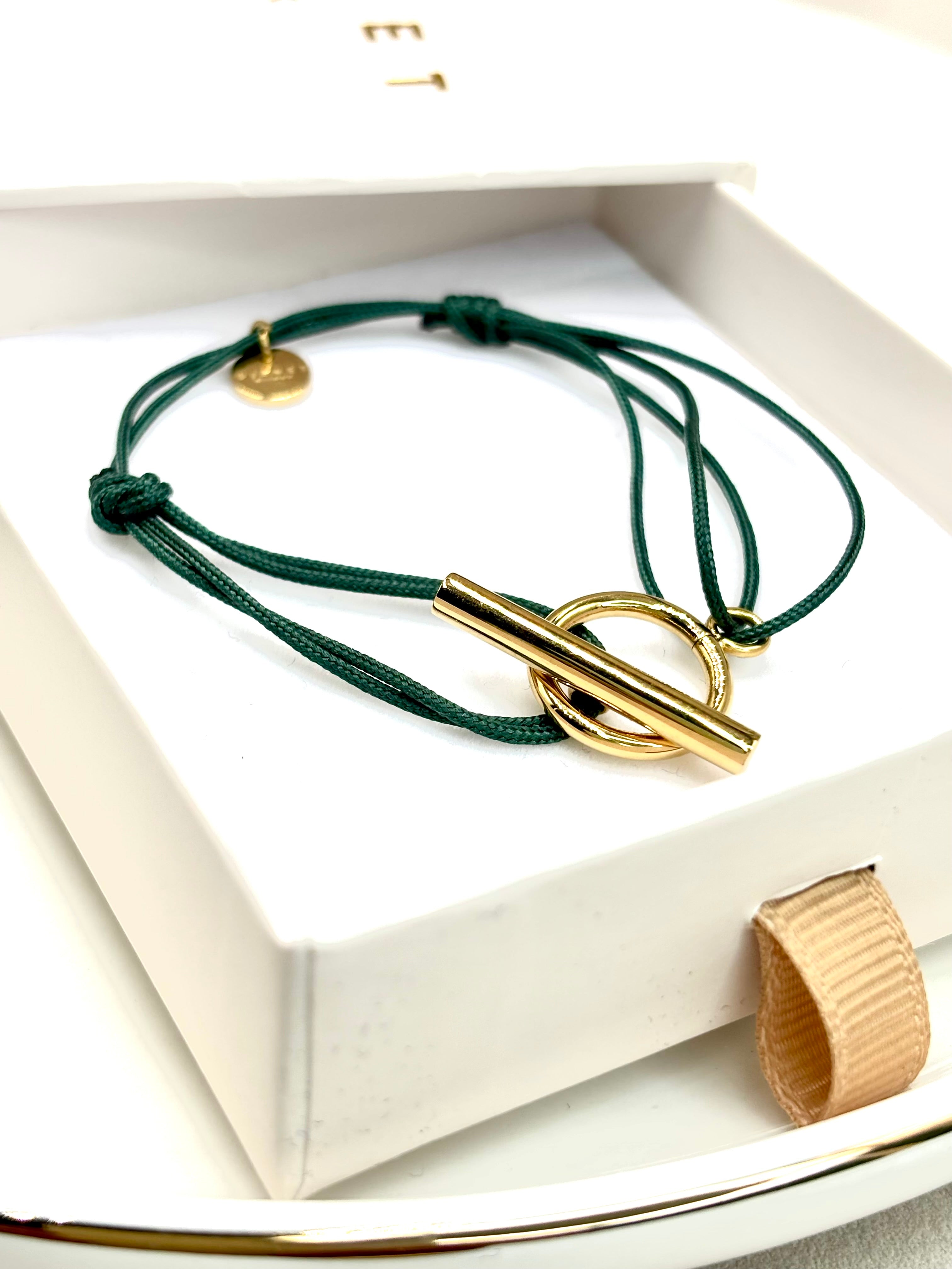 Bracelet cordon double nylon tressé et fermoir Toggle en acier inoxydable dore