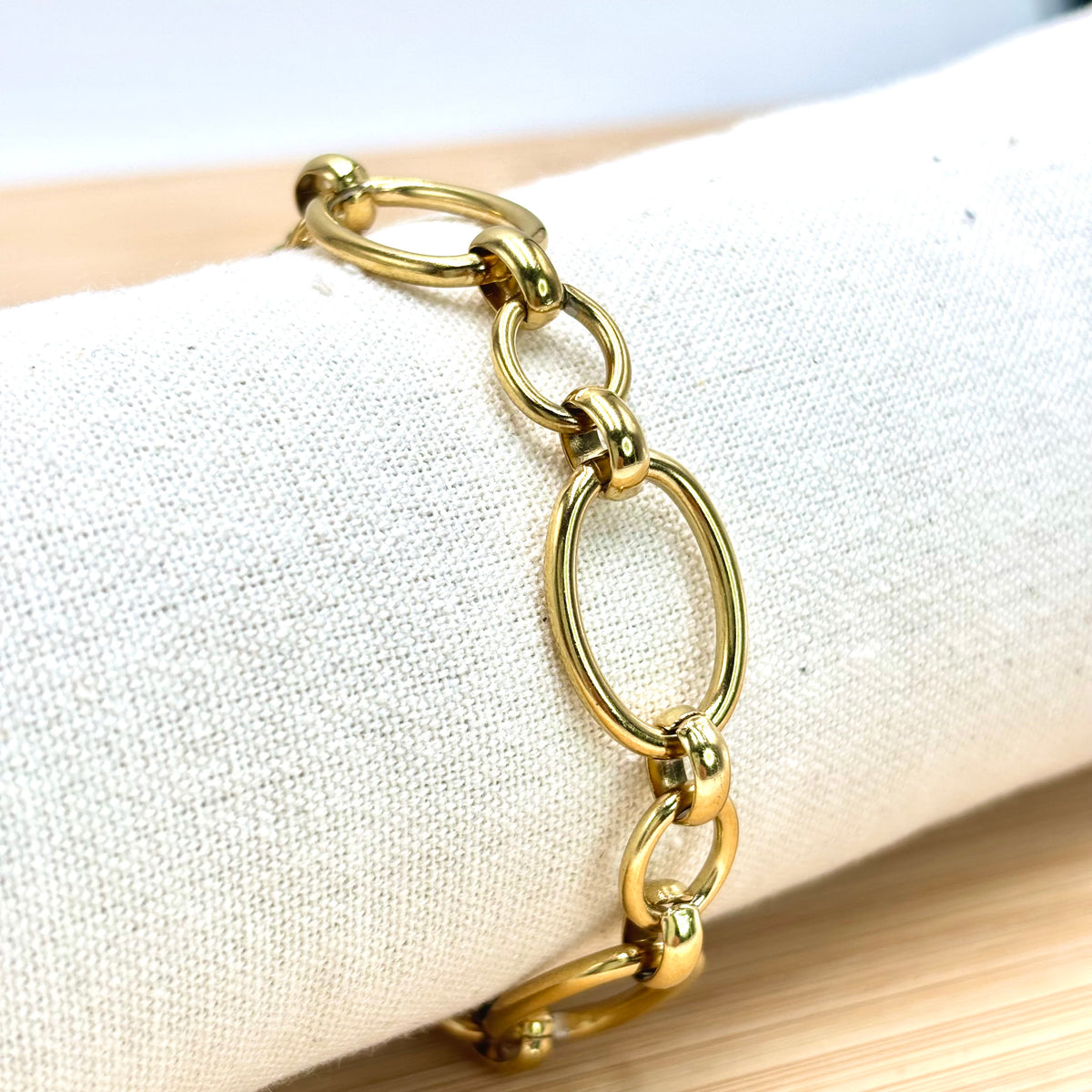 Bracelet doré grosse maille et anneau en acier inoxydable Djanet Bijoux