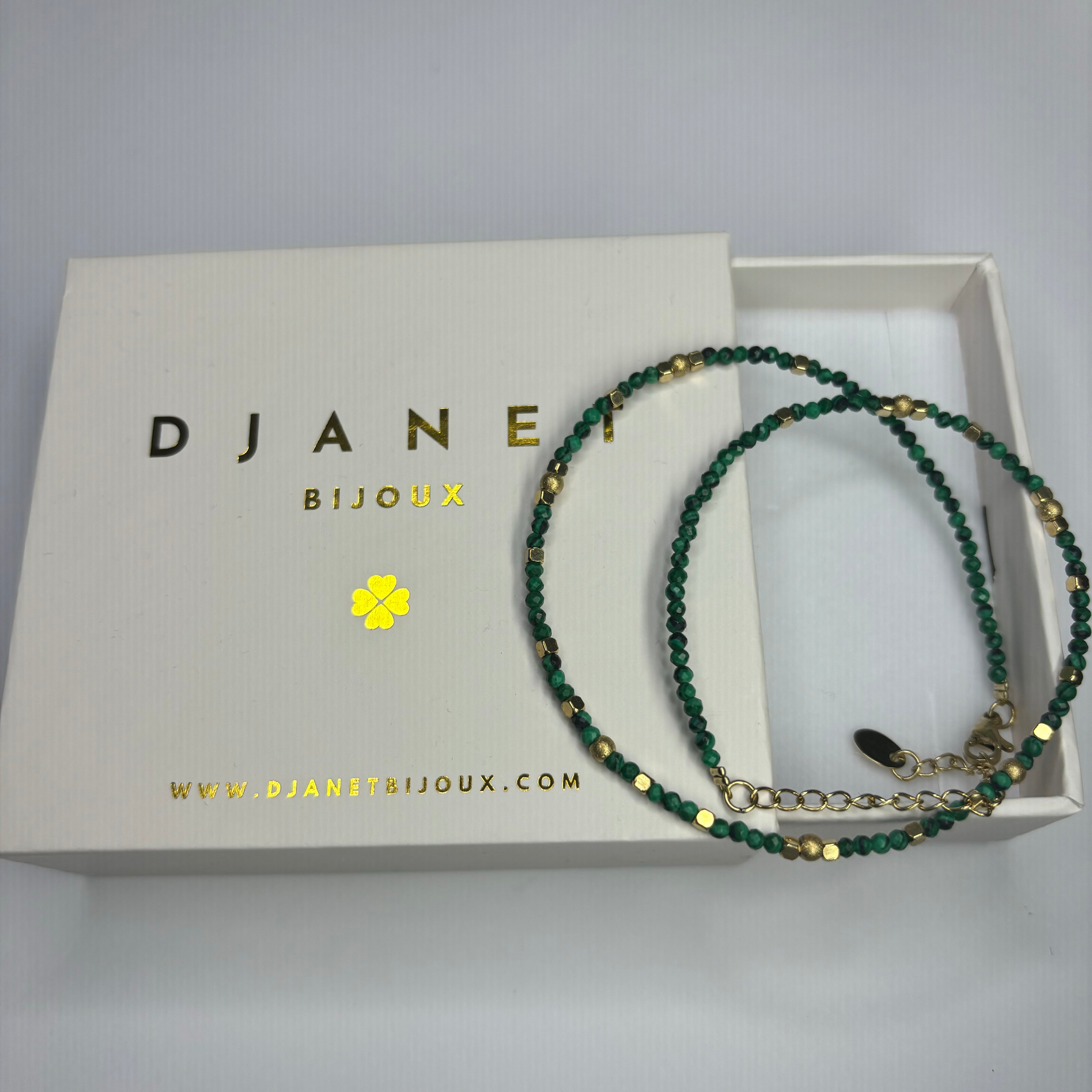 Bracelet Malachite acier doré double tours Deira