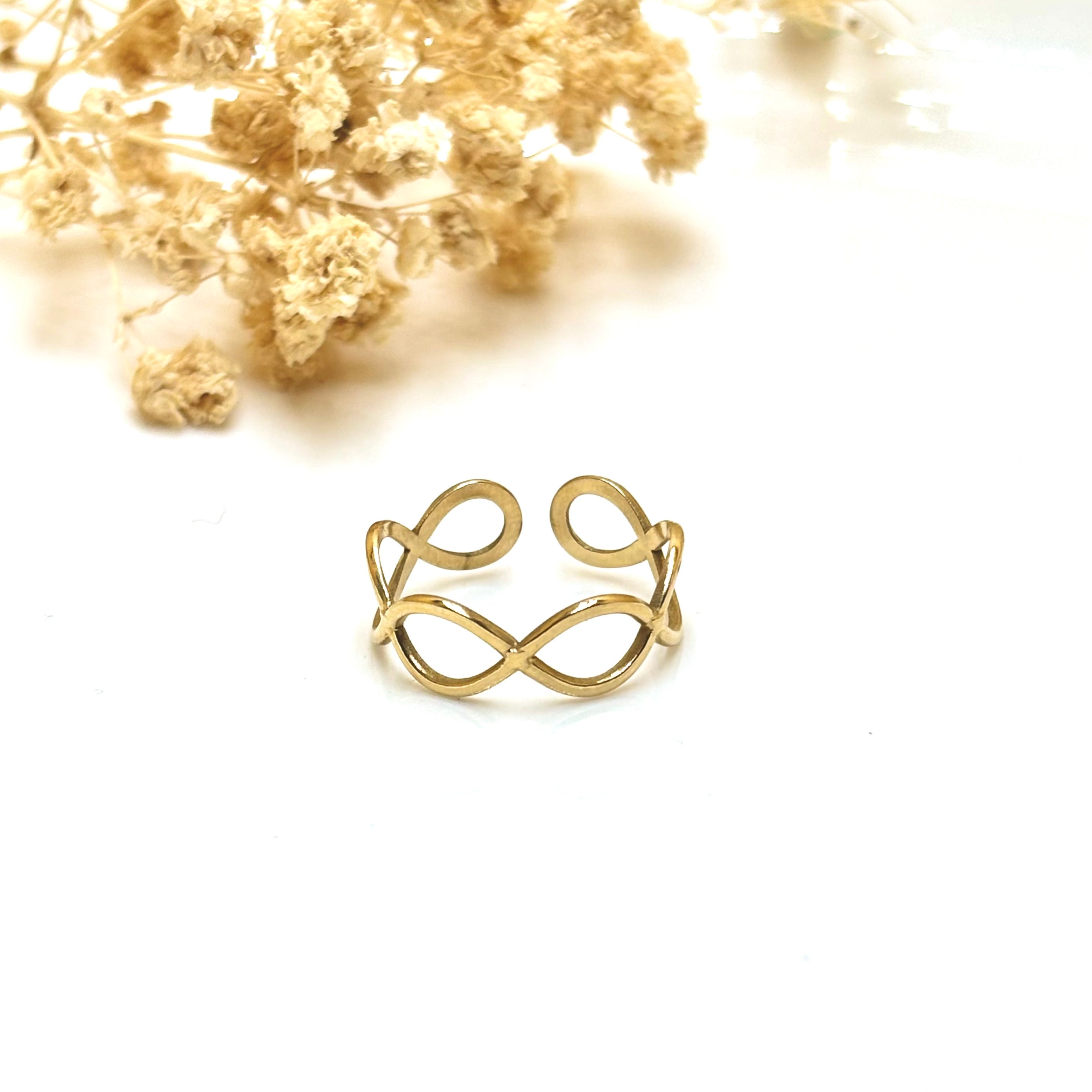 Bague fine acier inoxydable doré ligne ondulée ajustable – Alice