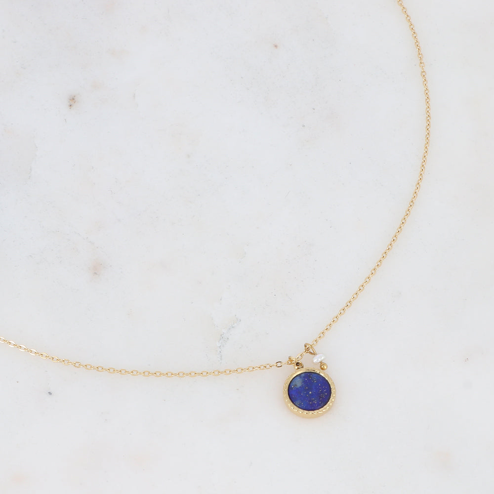 Collier chaîne Lapis Lazuli acier doré Nina