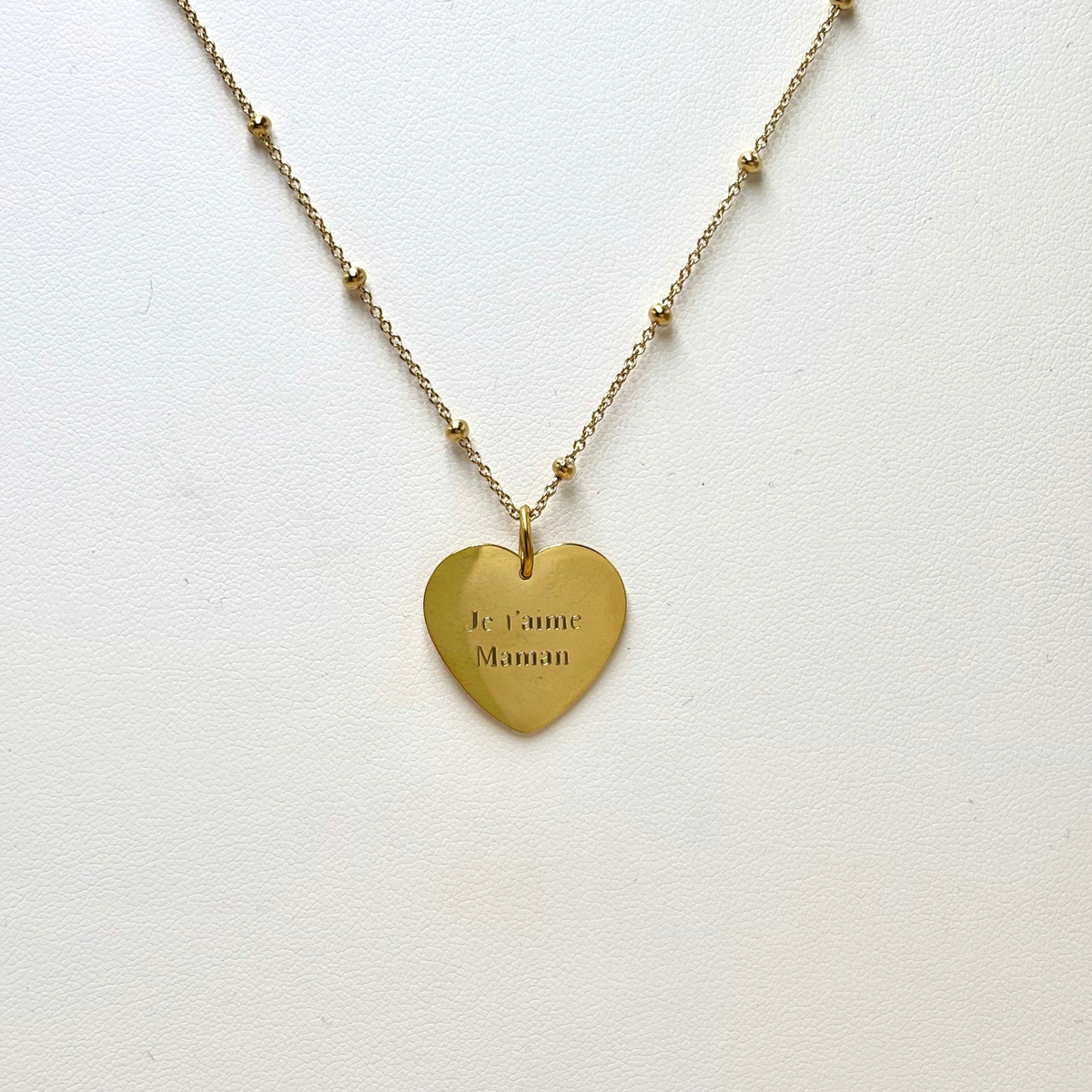 Collier cœur personnalisé à graver – Chaîne au choix en acier inoxydable doré – Gravure recto verso offerte