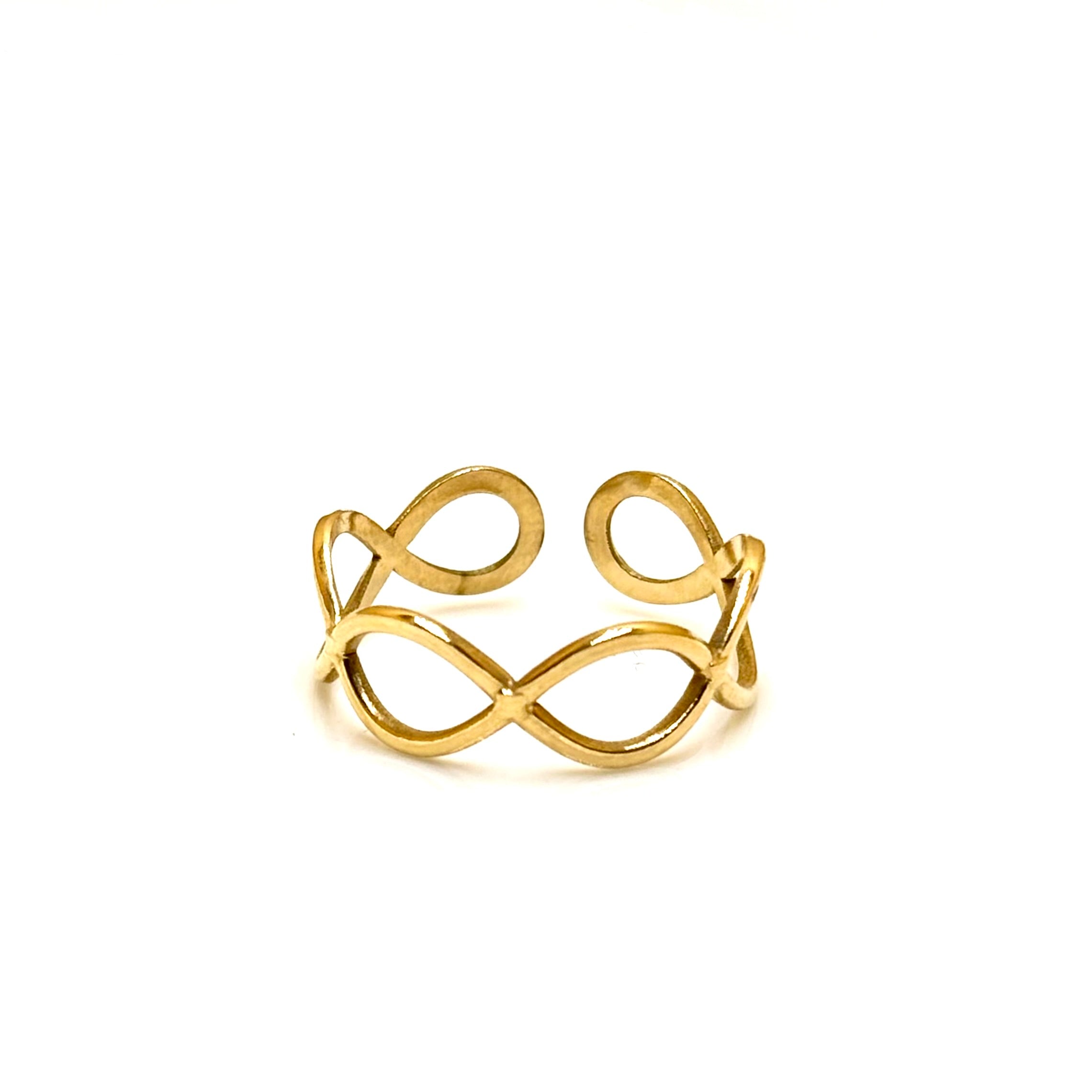 Bague fine acier inoxydable doré ligne ondulée ajustable – Alice