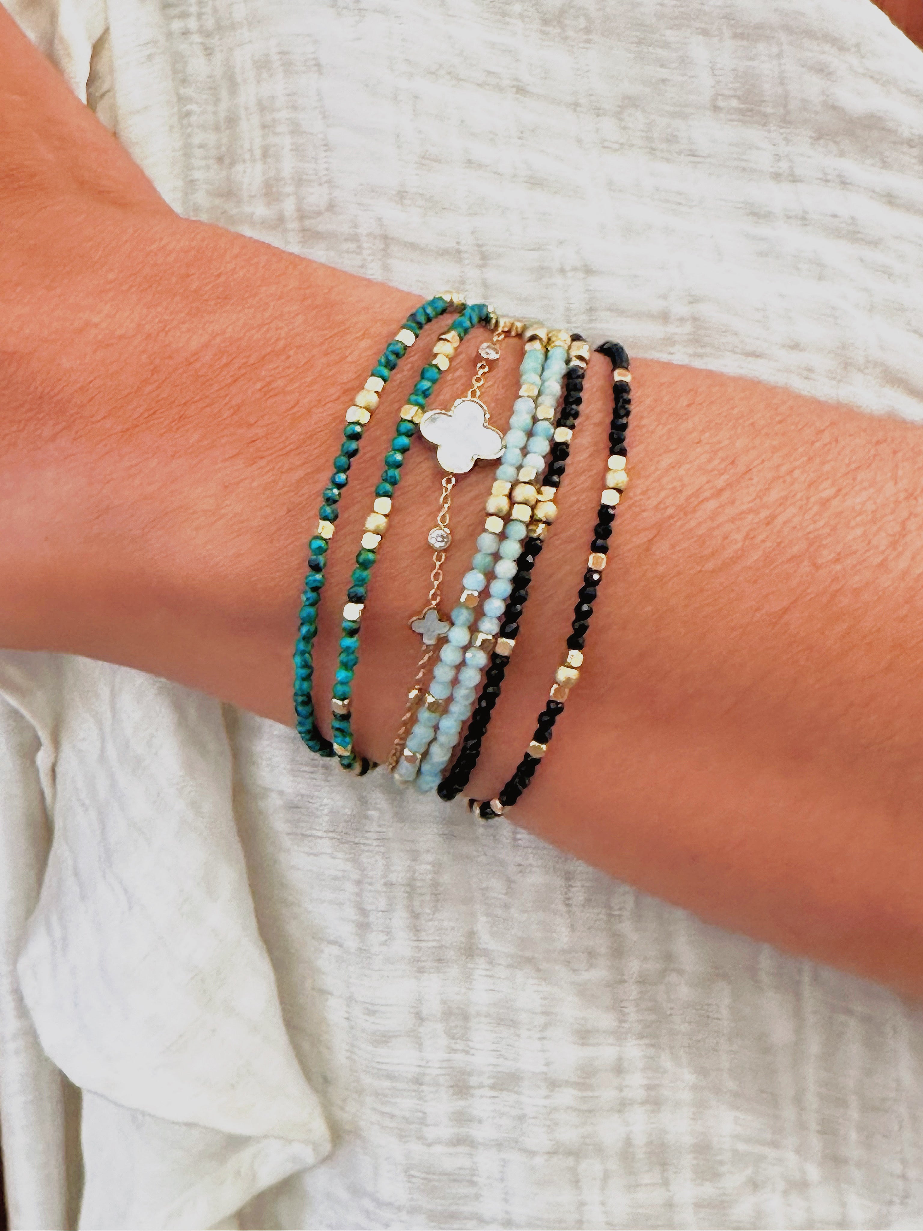 Bracelet Amazonite acier doré double tours Deira