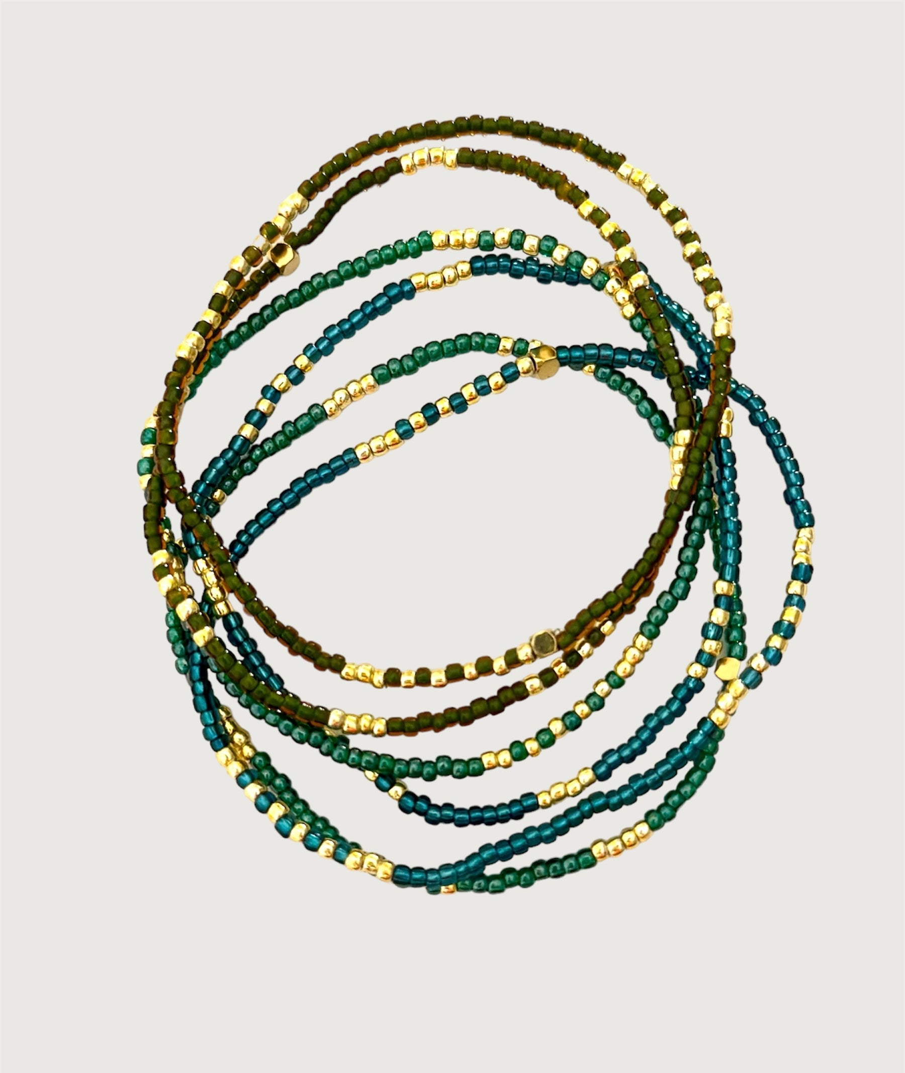 Bracelet multi rangs en perles miyuki doré choco vert bleu