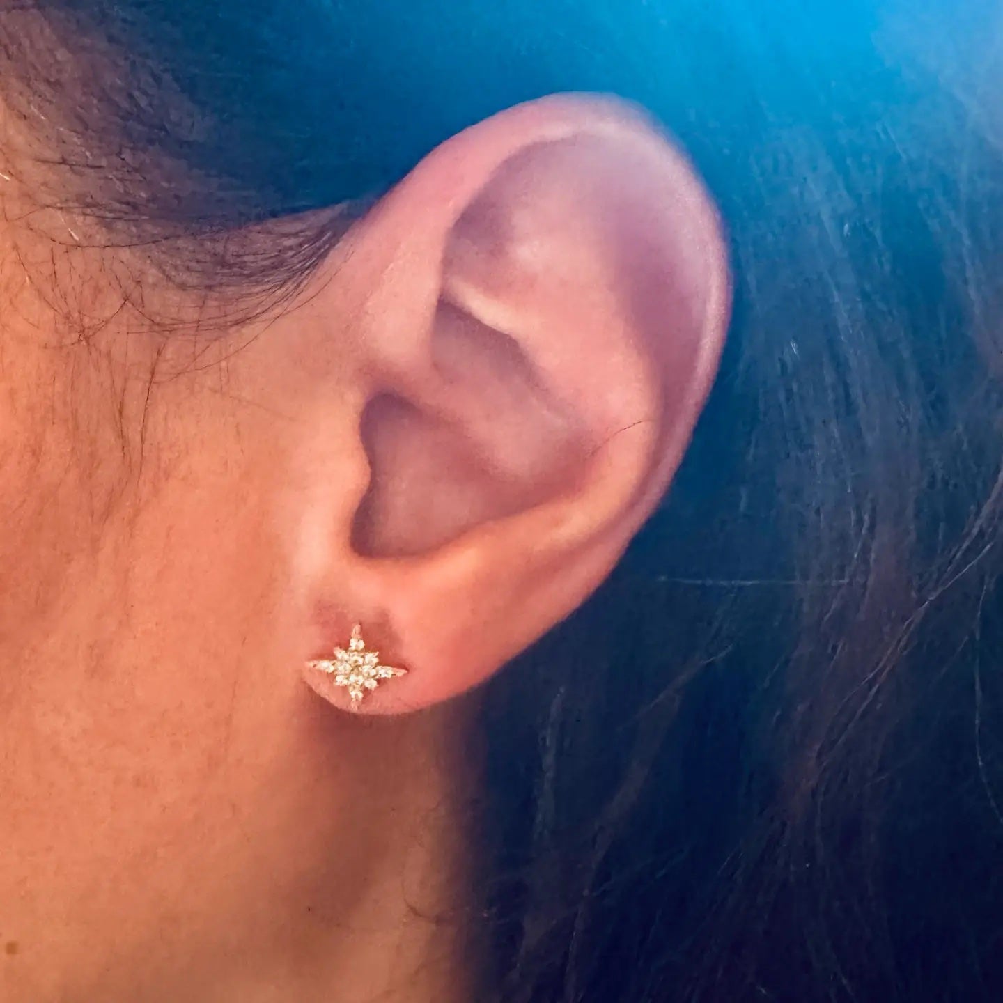 Boucles d’Oreilles Puces Etoile Polaire Doré à l'or fin et Zirconium Sally