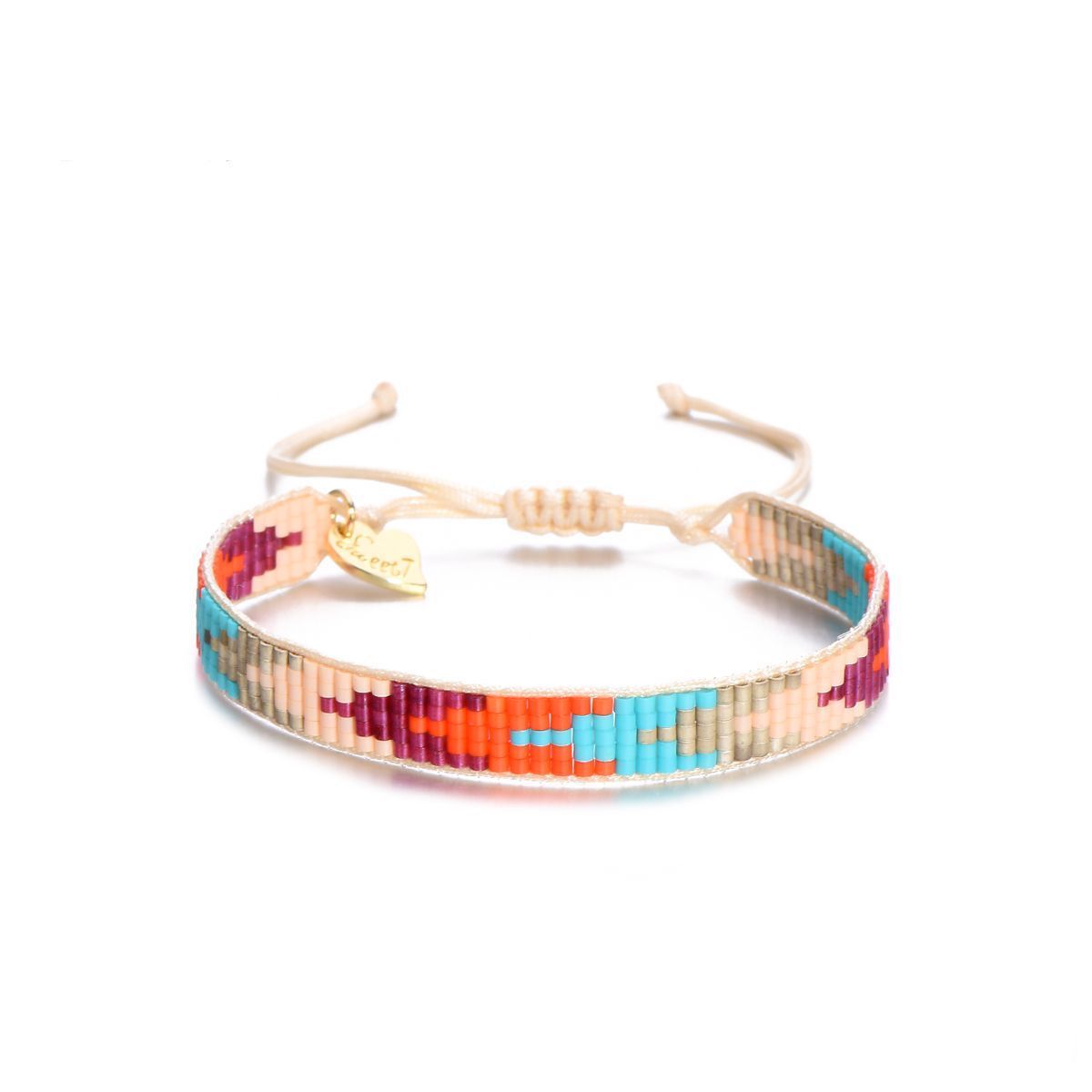 Bracelet tissage de perles de verre sur 5 rangées et cordon Multicolore