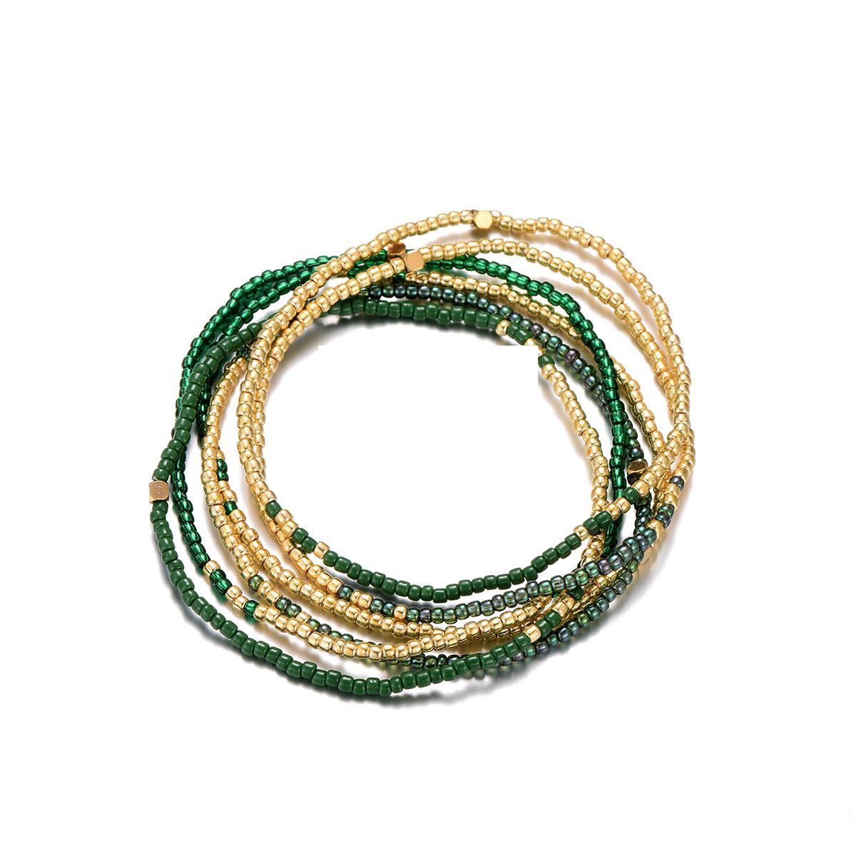 Bracelet multi rangs en perles miyuki doré et vert