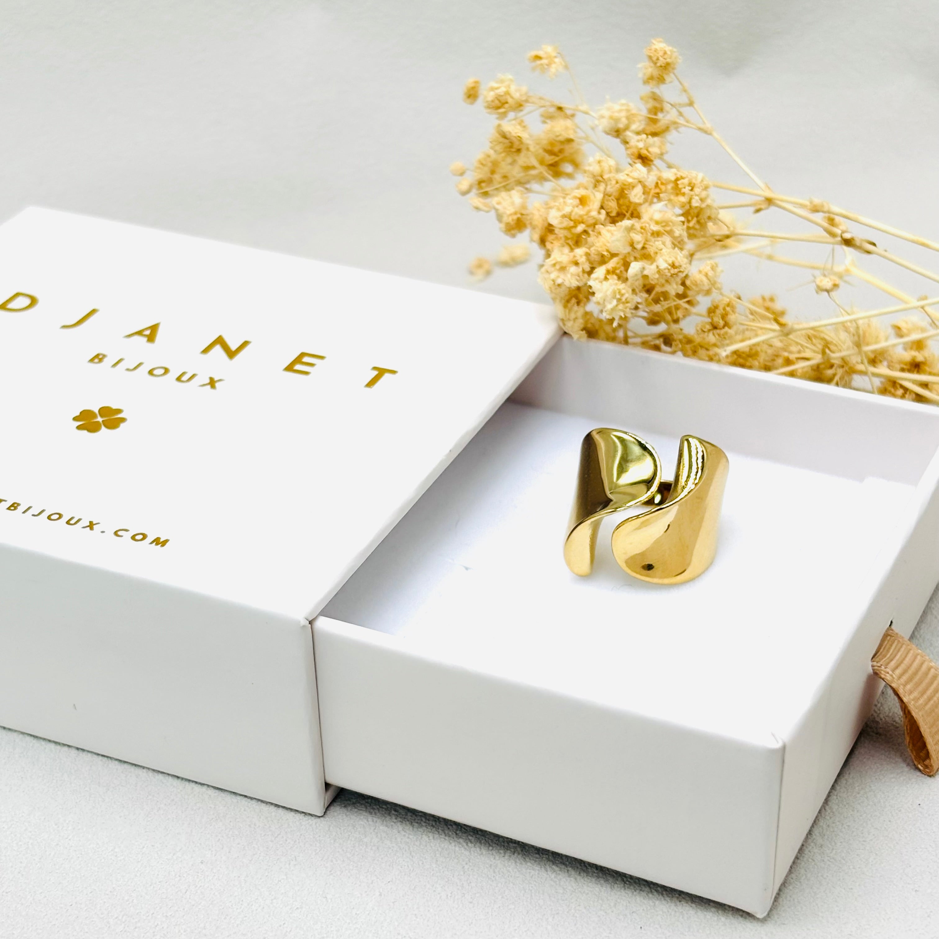 bague acier doré large ouverte ondulée ajustable femme style organique