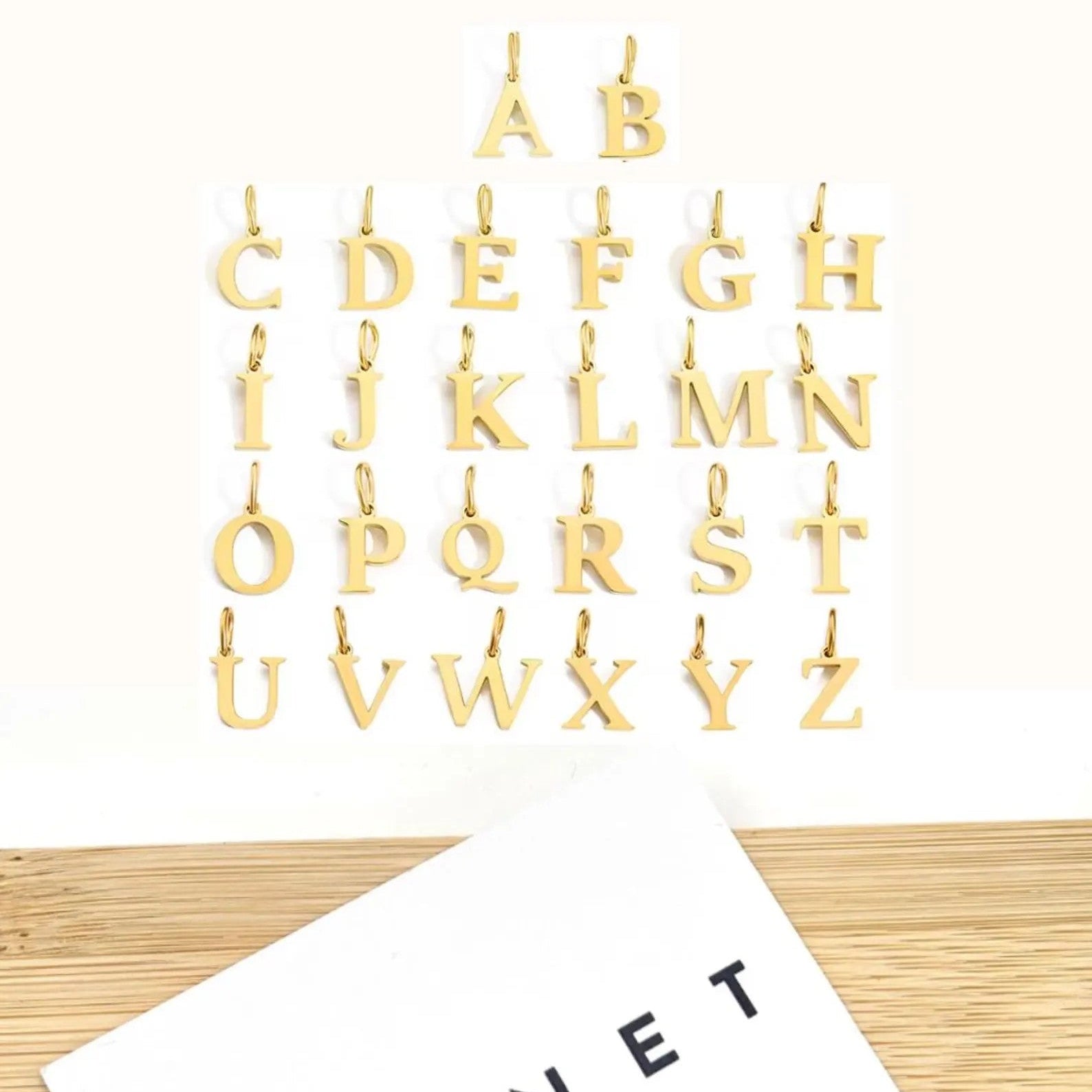 Charms pendentifs lettres initiales alphabet en acier inoxydable doré pour bijoux personnalisés Djanet Bijoux