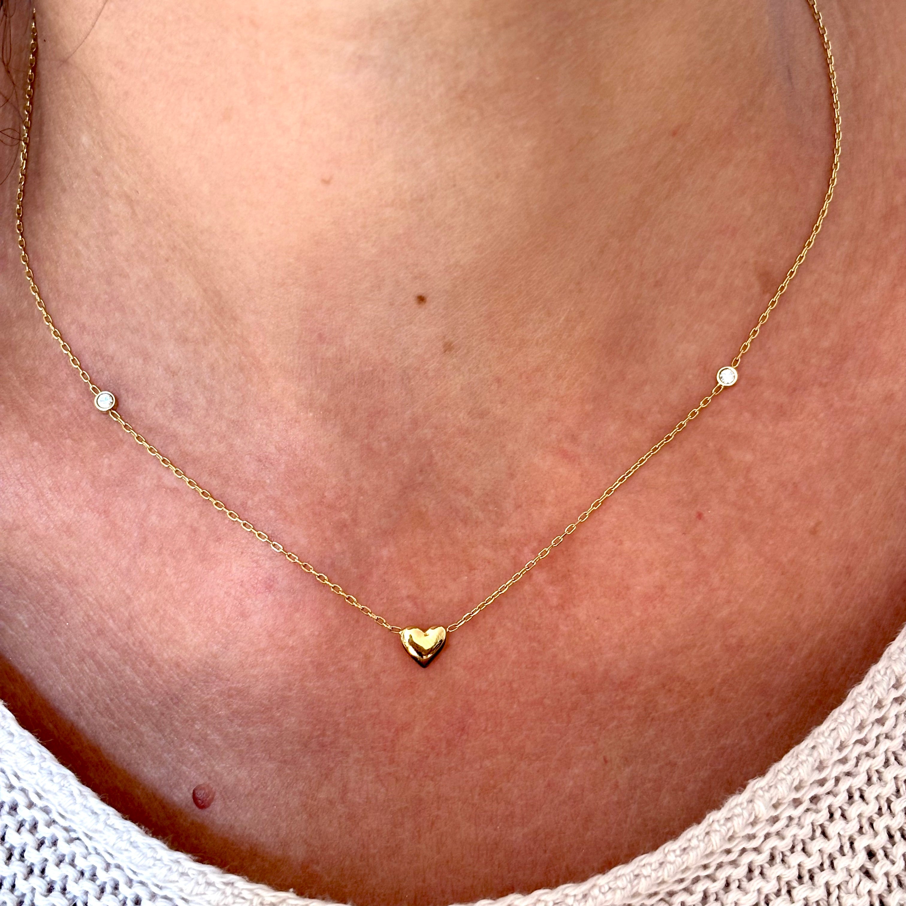 Collier Cœur doré à l'or fin - Chaîne fine orné d'Oxydes de Zirconium - Valoo