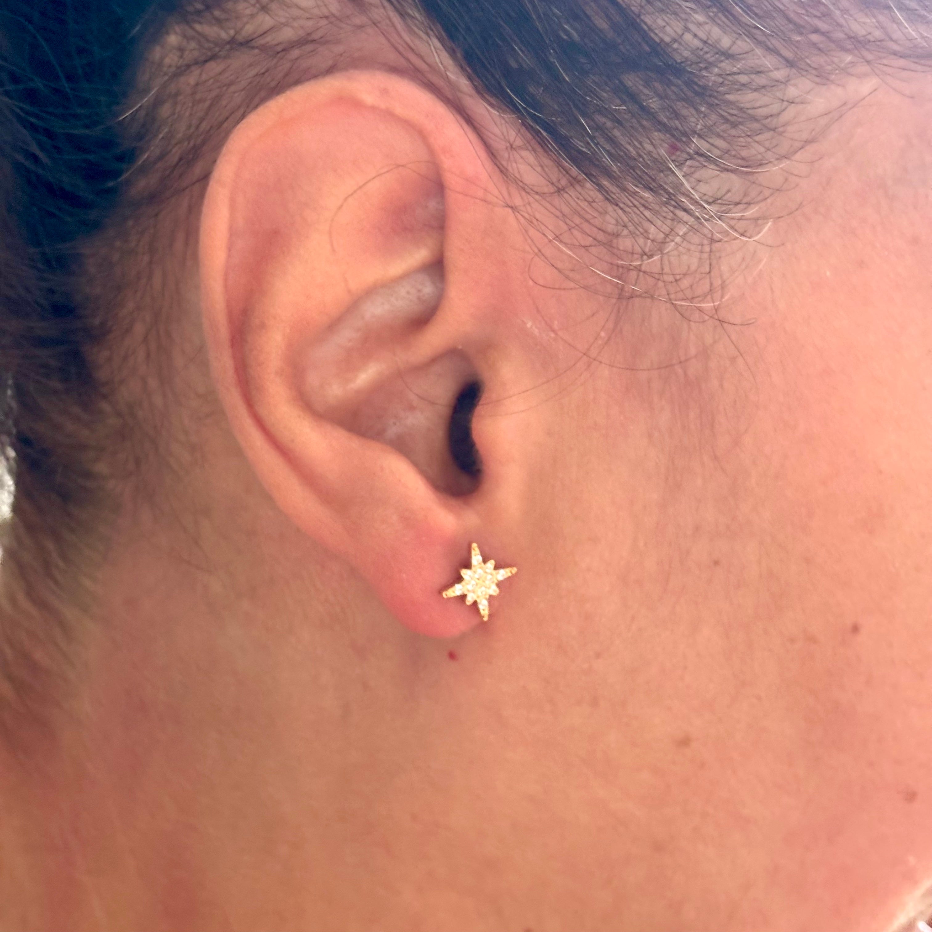 Boucles d’Oreilles Puces Etoile Polaire Doré à l'or fin et Zirconium Sally